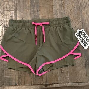 Love & Sports Activewear Running Shorts Built in Bike Shorts Army Green Pink S